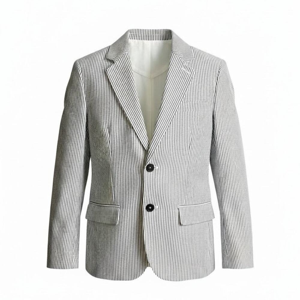 Crazy 8 Boys Seersucker Sport Coat XL 14 Gray White Preppy Blazer Wedding Guest